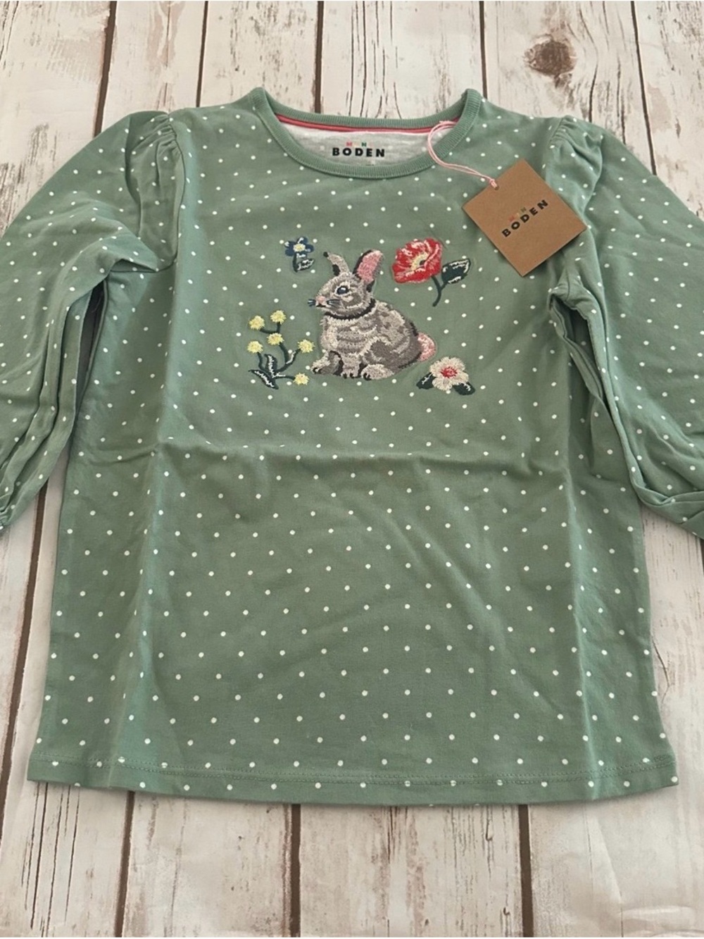 Mini boden bunny super stitch shirt nwt 7/8